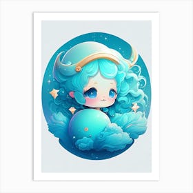 Neptune Kawaii Kids Space Art Print