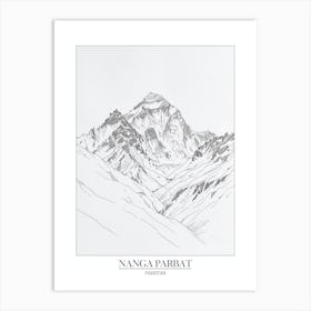 Nanga Parbat Pakistan Line Drawing 4 Poster Art Print