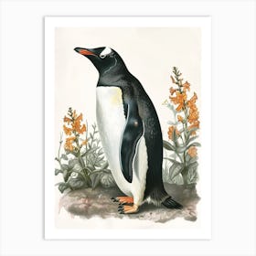 Adlie Penguin Laurie Island Vintage Botanical Painting 4 Art Print