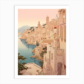 Dubrovnik Croatia 3 Vintage Pink Travel Illustration Art Print