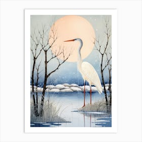 Winter Bird Painting Stork 2 Art Print