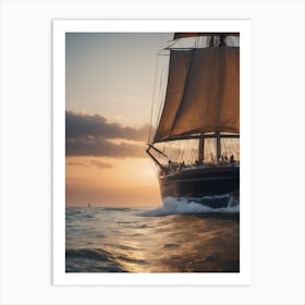 Sailing Ship At Sunset Art Print