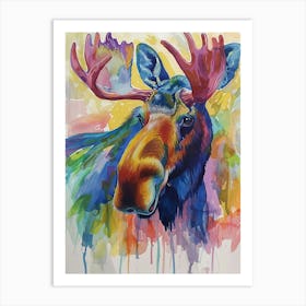 Moose Colourful Watercolour 2 Art Print