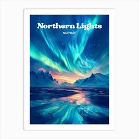 Northern Lights Norway Dancing Lights Travel Illustration Art Print