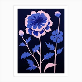 Blue Flower Illustration Carnation 1 Art Print
