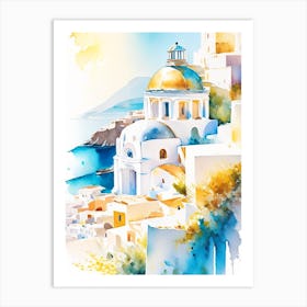 Santorini Greece Buildings Watercolour Pastel Tropical Destination Art Print