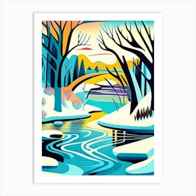 Frozen River Waterscape Midcentury 1 Art Print