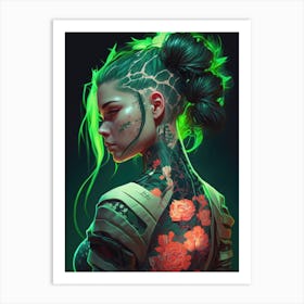 Green Tattoo Girl Art Print