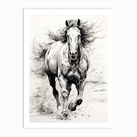 A Horse Painting In The Style Of Hatching And Cross Hatching 3 Art Print