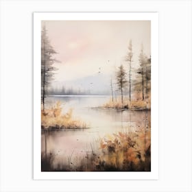 Lake In The Woods In Autumn, Painting 77 Art Print