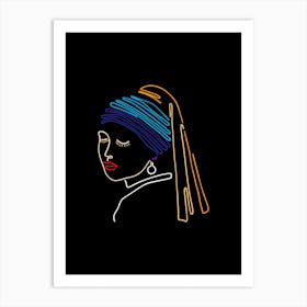 The Girl With A Pearl Earring Line Art Print