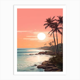 Illustration Of Greenmount Beach Australia In Pink Tones 1 Art Print