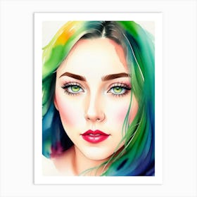 Portrait Of A Woman With Colorful Hair 3 Art Print