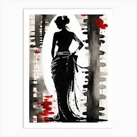 Topless Japanese Geisha Painting Art Print