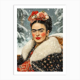 Frida Kahlo Weihnachts Malerei, Selbstportrait Frida mit Schneeflocken Art Print