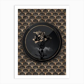 Shadowy Vintage Fire Lily Botanical on Black with Gold Art Print