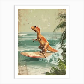 Vintage Maiasaura Dinosaur On A Surf Board   1 Art Print
