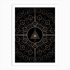 Geometric Glyph Radial Array in Glitter Gold on Black n.0189 Art Print