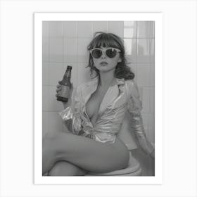 Woman On Toilet Holding Beer Art Print