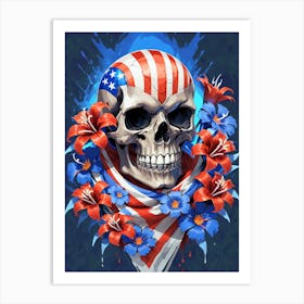 American Flag Floral Face Evil Death Skull (57) Art Print