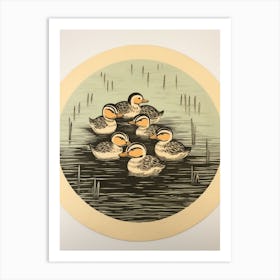 Duckling Family Japanese Style Painting 2 Art Print