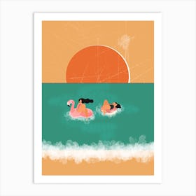 Flamingos At The Beach Art Print