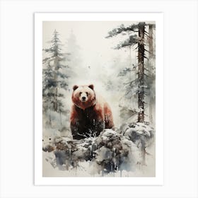 Big Bear, Japanese Brush Painting, Ukiyo E, Minimal 1 Art Print