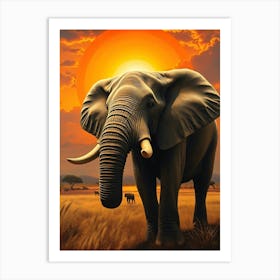 Elephant In The Sunset Art Print