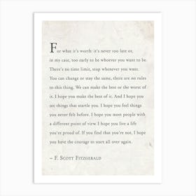 For What It S Worth Scott Fitzgerald Quote Art Print