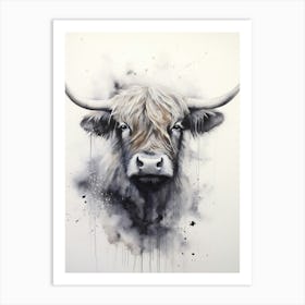 Neutral Watercolour Portrait Of Highland Cow 4 Art Print