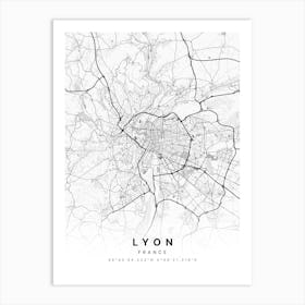 Lyon France White Map Art Print