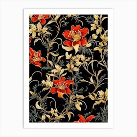 Winter Honeysuckle 1 William Morris Style Winter Florals Art Print