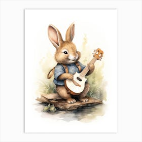 Bunny Playing Music Rabbit Prints Watercolour 2 Art Print
