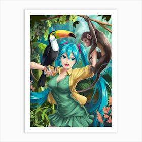 Girl With A Toucan Art Print