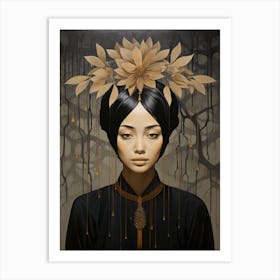 Chinese Lady With Flowers Art Print