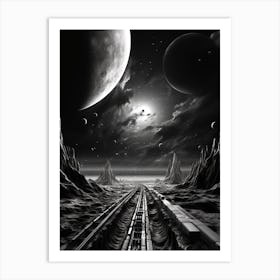 Interstellar Voyage Abstract Black And White 9 Art Print