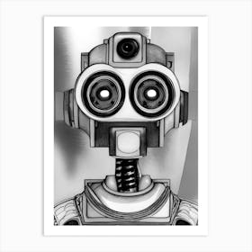 Futuristic Robot Android Black White Art Print