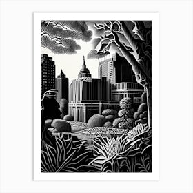 Indianapolis Museum Of Art, Usa Linocut Black And White Vintage Art Print