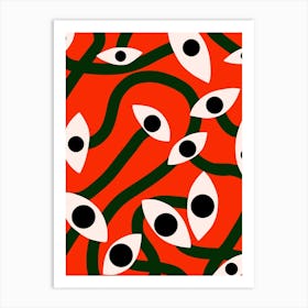 Evil Eyes Blossom In Red Art Print