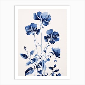 Blue Botanical Sweet Pea 2 Art Print