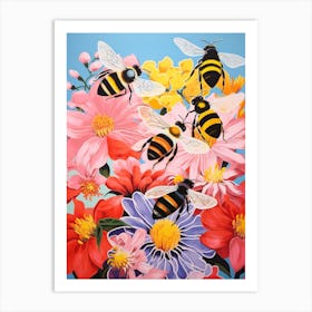 Sweet Bees With The Flowers Colour Pop 1 Art Print