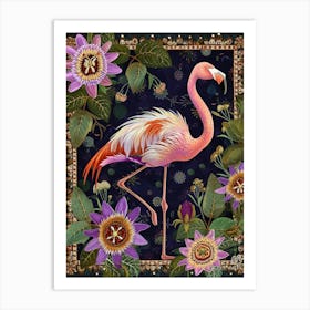 Greater Flamingo And Passionflowers Boho Print 4 Art Print