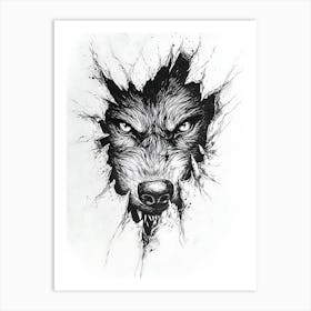 Angry Wolf Watching from Wall Hole 14 Art Print