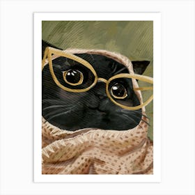 Black Cat In Glasses Art Print