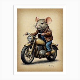 Mouse On A Motorcycle Art Print