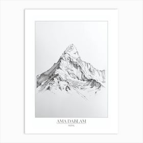 Ama Dablam Nepal Line Drawing 3 Poster Art Print