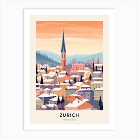 Vintage Winter Travel Poster Zurich Switzerland 1 Art Print