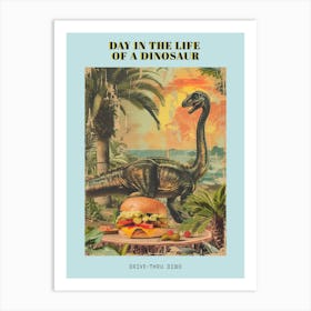 Dinosaur & A Hamburger Retro Collage 2 Poster Art Print
