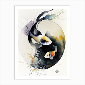 Fish 2 Yin And Yang Japanese Ink Art Print
