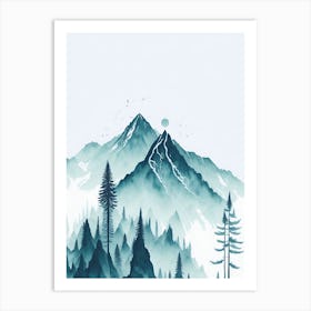 Mountain And Forest In Minimalist Watercolor Vertical Composition 132 Art Print